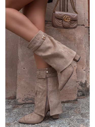 Boto Топли дамски боти на ток с украса каки Luvielle