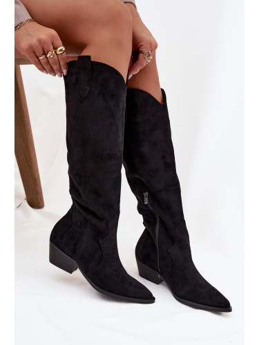 Boto Еко Замшови Козачки Дамски На Ток Черни Jenaya