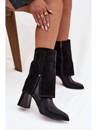 Кожени дамски боти на висок ток с обърната глезенка и подгряване Maciejka