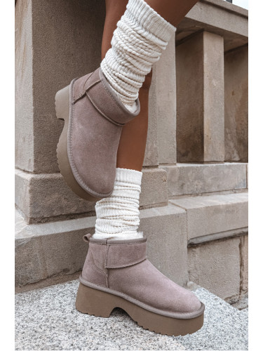 Boto Дамски зимни обувки от естествен велур с подплата от пух Молора Khaki