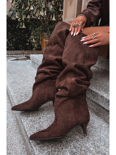 Boto Плъзгащи се дамски ботуши на ток шоколадови Ysolienne