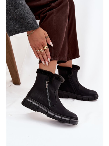 EVENTO Дамски зимни обувки на платформа с пухкави черни Briselle