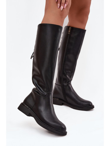 Топли дамски ботуши от естествена кожа на нисък ток Vinceza