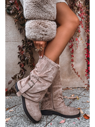 Boto Дамски ботуши с навита горна част до средата на прасеца с ключалка Khaki Minelle