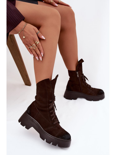 Дамски работни ботуши от естествен велур топли Zazoo 4213 Черни