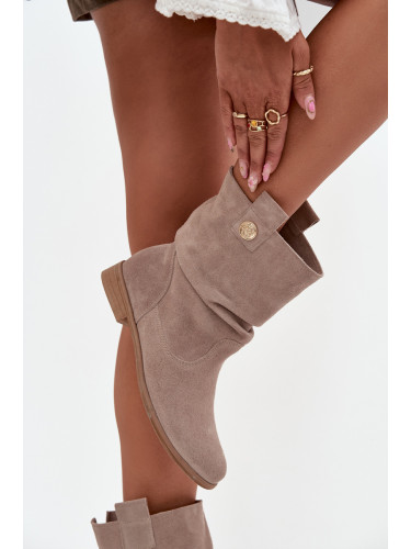 Кожени велурени дамски боти с набраздяване с изолация Zazoo 4210 бежови