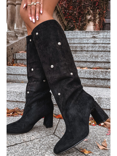 Boto Дамски ботуши с подплата на ток с декоративни детайли черни Лусинда