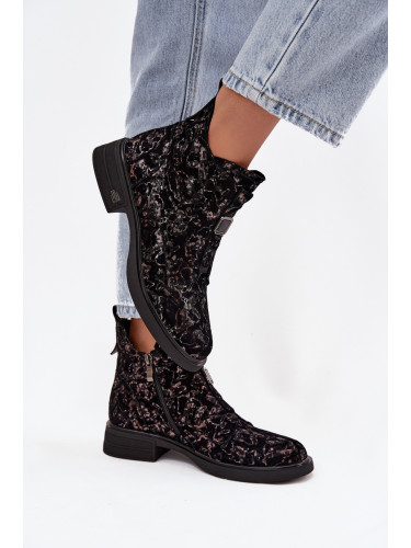 Ботуши от естествен велур на нисък ток D&A