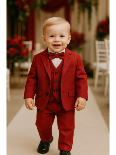 Официален детски костюм за момче от 5 части със сако в червено от коле