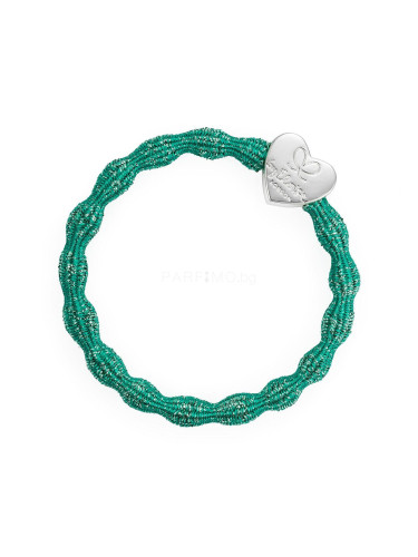 By Eloise London Metallic Silver Heart Ластик за коса за жени 1 бр Нюанс Biscay Green