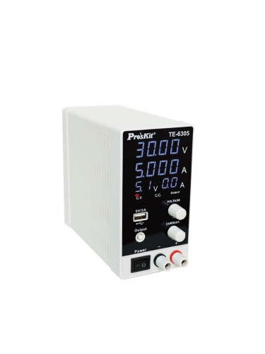 DC лабораторен захранващ блок , TE-6305F, USB, 0-30VDC, 0-5A, PRO'S KIT