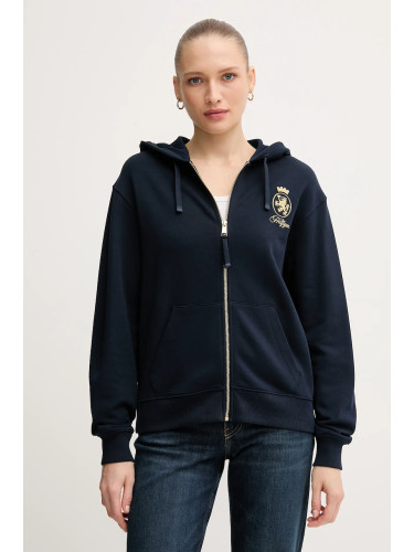 Памучен суичър Tommy Hilfiger в тъмносиньо с качулка с апликация WW0WW46126