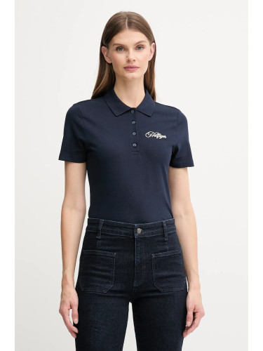 Тениска с яка Tommy Hilfiger дамска в тъмносиньо WW0WW47312