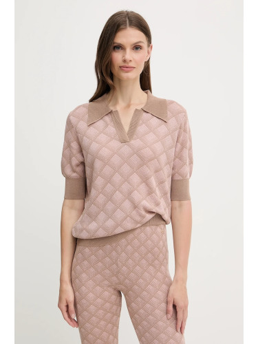 Тениска с яка с лен Silvian Heach CHATZID дамска в розово GPA25202PO