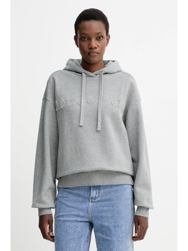 Памучен суичър Marc O'Polo в сиво с качулка с меланжов десен 508403054089
