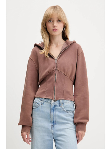 Суичър Guess Originals в кафяво с качулка с меланжов десен W5BQ29 K4110