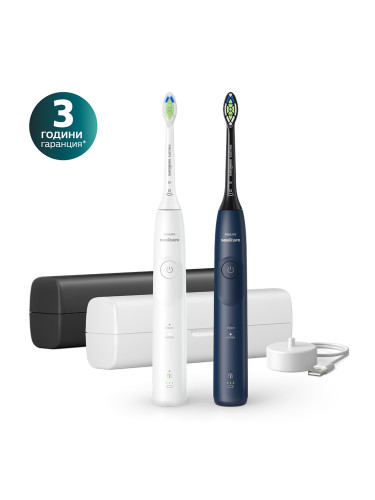 Комплект от 2 бр електрически четки за зъби Next-Generation Philips Sonicare Серия 5500, бяла и тъмно синя