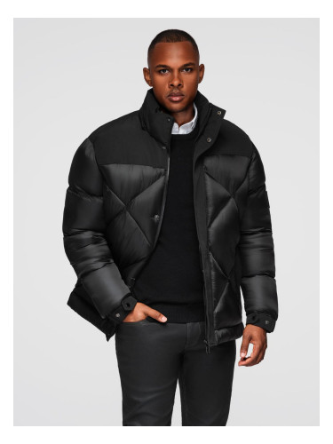 Ombre Men's hooded jacket with geometric diamond quilting - black