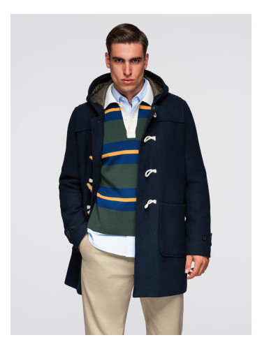 Ombre Men's wool and hooded duffle coat - navy blue