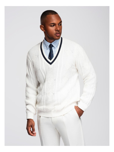 Ombre Men's plaid sweater with crew neckline - white