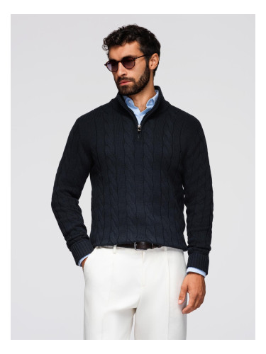 Ombre Men's plaid sweater with turtleneck zipper - black