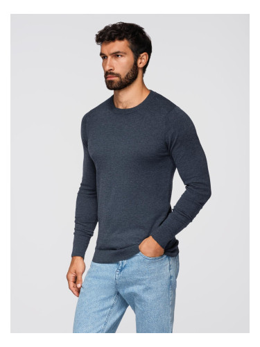 Ombre BASIC men's viscose classic sweater with round neckline - navy blue melange