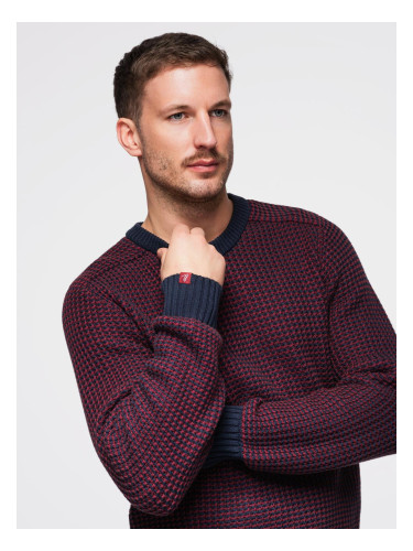 Ombre Men's contrast weave sweater with round neckline - maroon