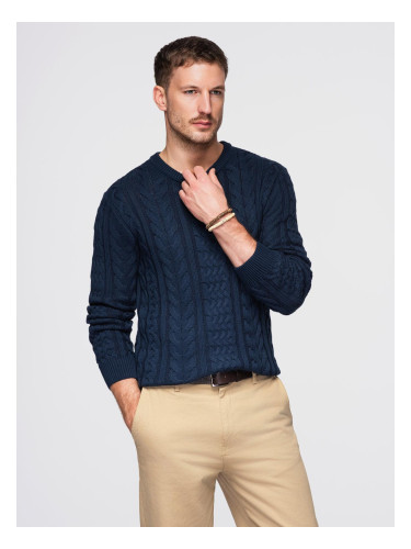 Ombre Men's elegant sweater with interesting weave - navy blue