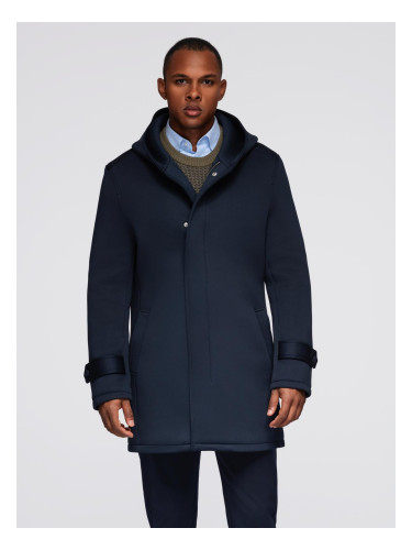 Ombre Minimalist men's mid-length coat with hood - navy blue