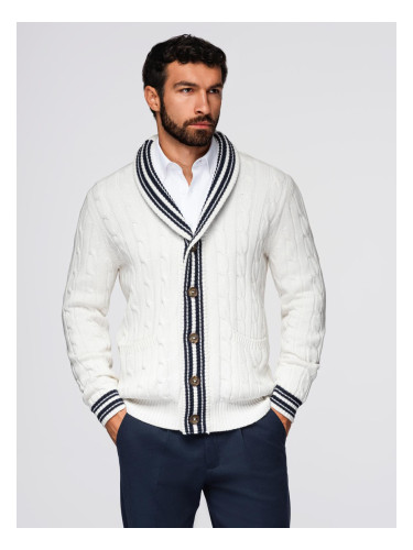 Ombre Men's cardigan sweater with shawl collar in preppy style - white