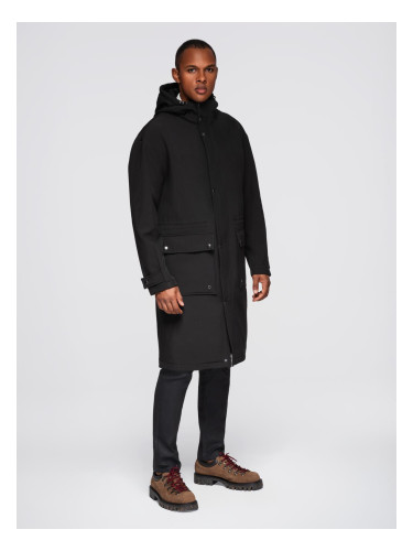Ombre Men's parka coat with fleece lining and waist adjustment - black