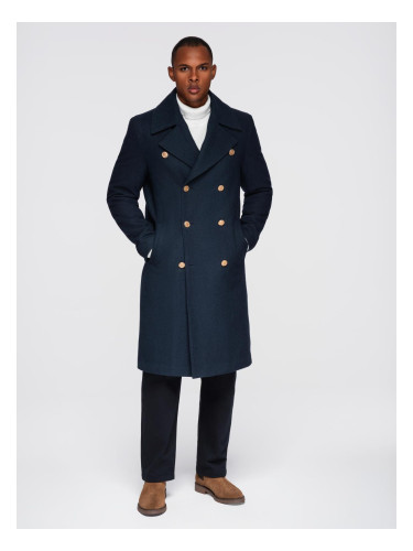 Ombre Men's navy double-breasted wool coat - navy blue