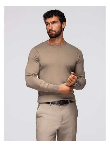 Ombre BASIC men's classic viscose sweater with round neckline - dark beige