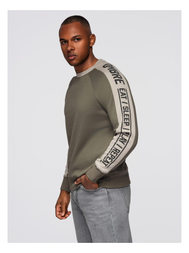 Ombre Men's sweatshirt with contrasting stripes and raglan sleeves - olive