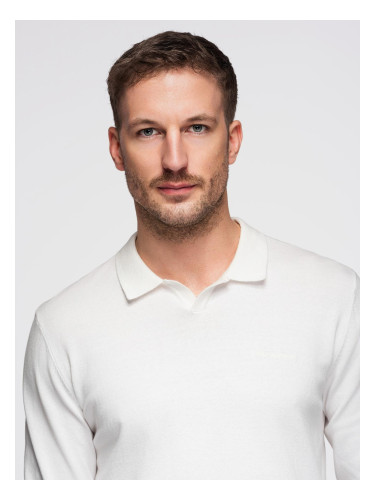 Ombre Men's polo sweater with embroidery on chest - white