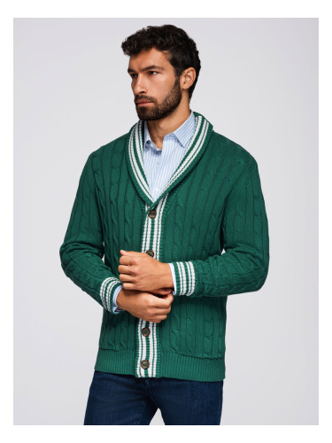 Ombre Men's cardigan sweater with shawl collar in preppy style - green