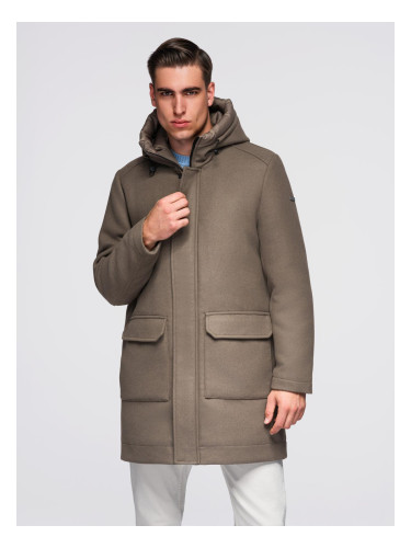 Ombre Men's parka coat with wool and hood - khaki