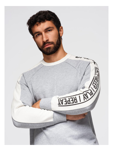 Ombre Men's sweatshirt with contrasting stripes and raglan sleeves - grey melange