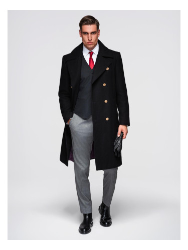 Ombre Elegant military double-breasted coat for men with wool - black