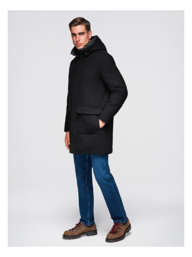 Ombre Men's parka coat with wool and hood - black
