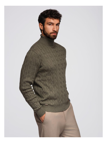 Ombre Men's turtleneck sweater with checkered weave - olive