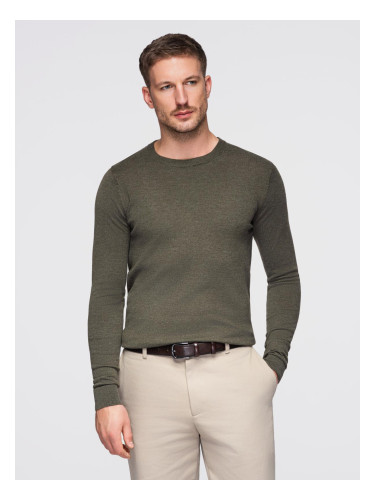 Ombre Men's BASIC viscose classic sweater with round neckline - olive melange