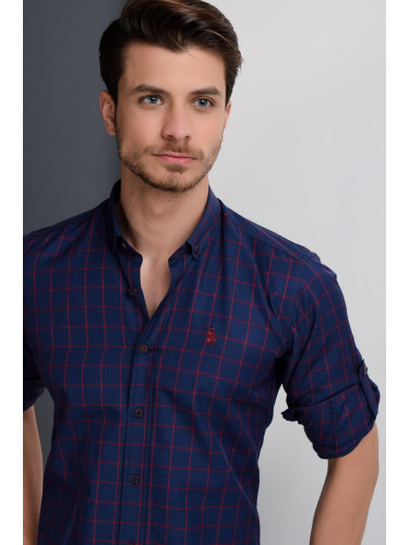 G958 DEWBERRY MEN'S SHIRT-BURGUNDY-NAVY BLUE