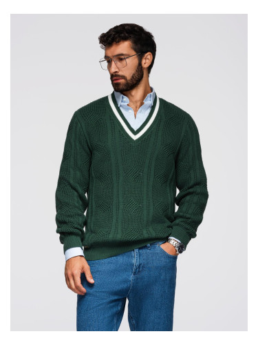 Ombre Men's plaid sweater with crew neckline - green
