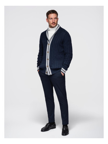 Ombre Men's cardigan sweater with shawl collar in preppy style - navy blue