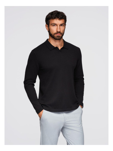 Ombre Men's polo sweater with embroidery on chest - black