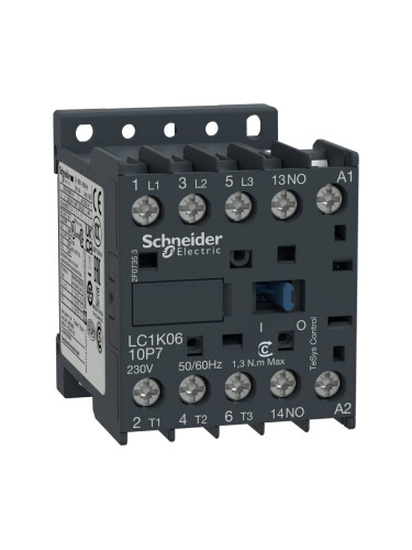 Контактор LC1K0610Q7, 3-полюсен, 3xNO, 6A, 400VAC, помощни контакти NO