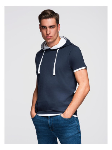 Ombre Men's cotton t-shirt with hood - navy blue