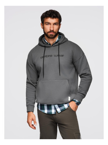 Ombre Men's kangaroo sweatshirt with embroidery and hood - graphite