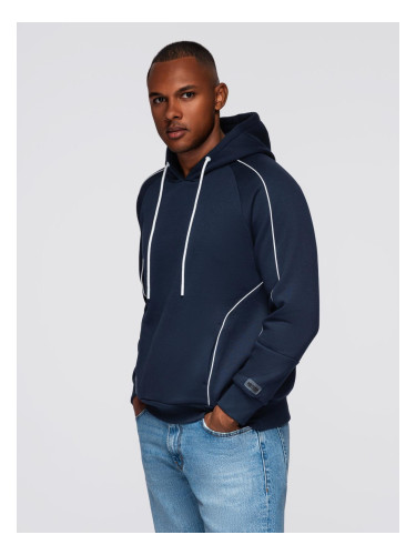 Ombre Men's sweatshirt with contrast stitching and hood - navy blue